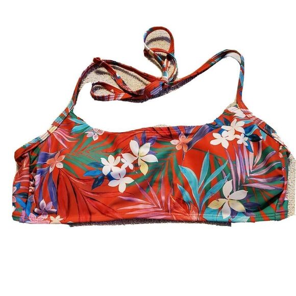 Xhilaration Bikini Top Halter Swim Wear Red Large Floral Womens Beach New - Picture 1 of 2